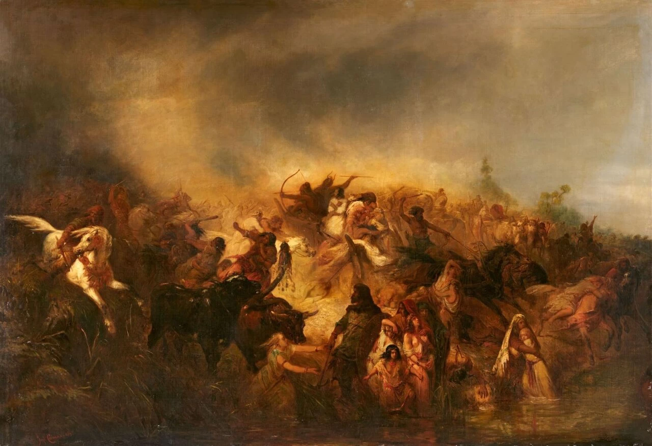 Pierre Olivier Joseph Coomans - Attacco romano agli Usipeter e ai Tencteni, 1856